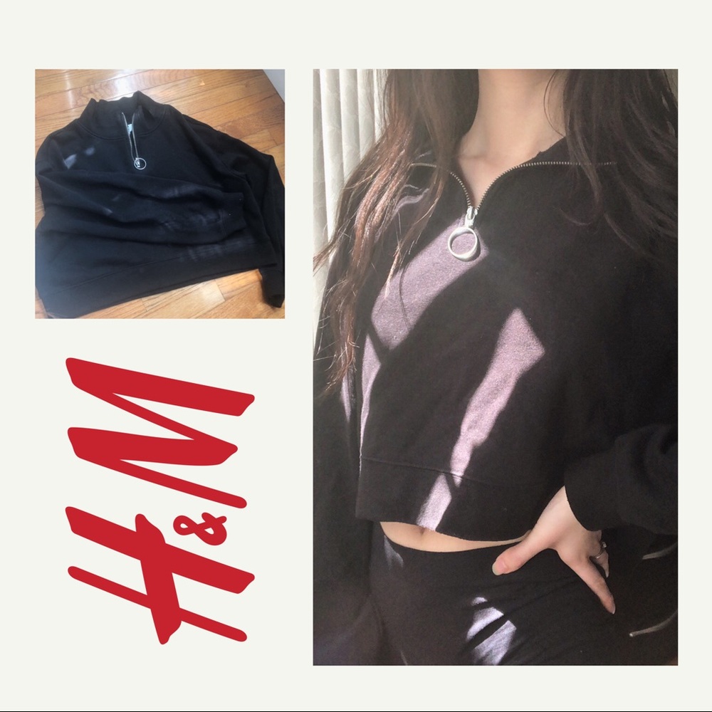 h&m cropped quarter zip mockneck sweater
